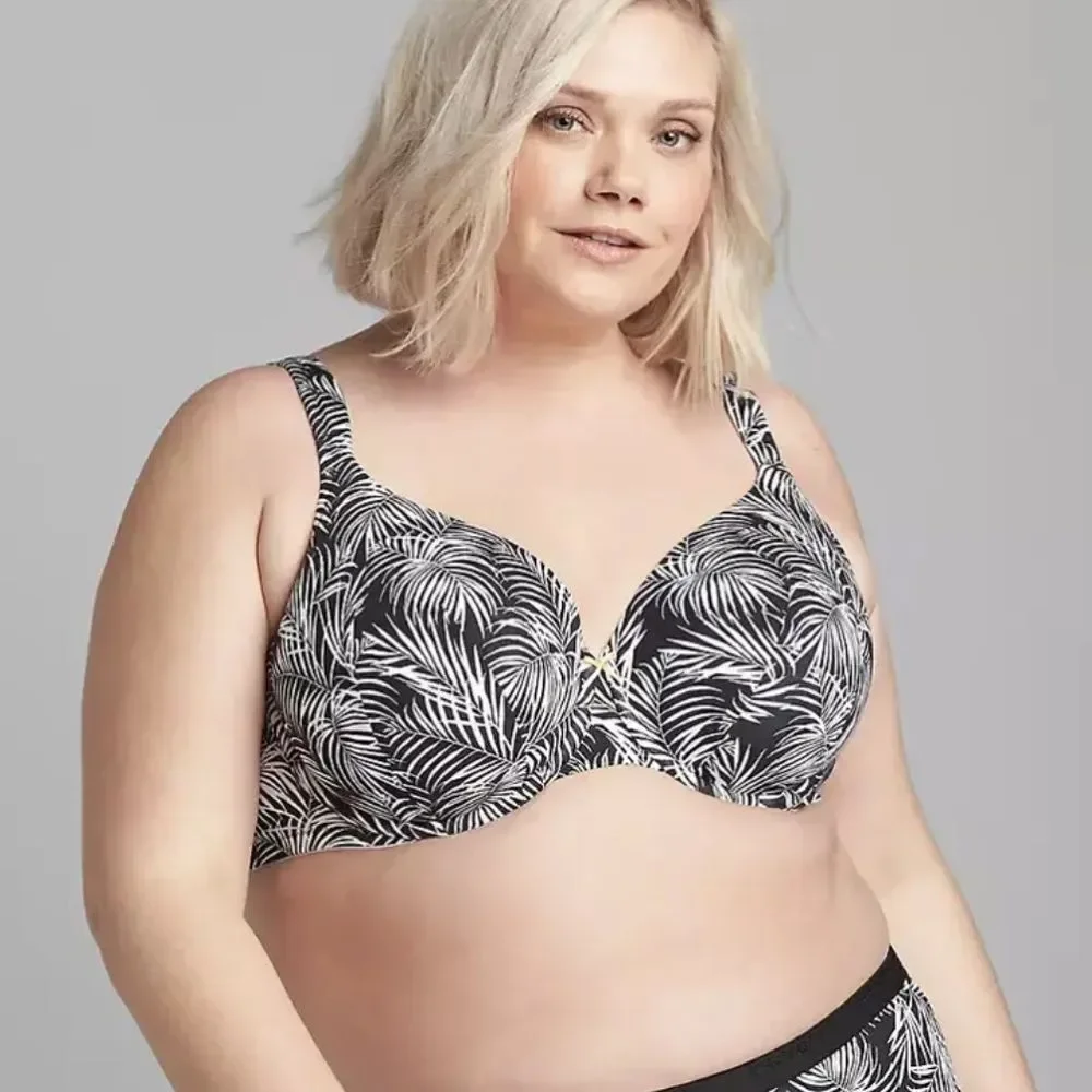 Cacique Boost Plunge Cotton Bra Zebra Palm Print Size 44DD